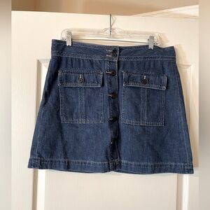 Gap Denim Jean Button Front Pocket A-Line Mini Skirt Dark Wash Cotton Size 31